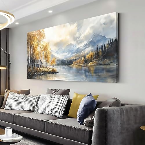 Miniatura 36 de ZOMNAI Pintura al óleo de bosque nebuloso y misterioso de otoño para sala de estar y oficina, obra de arte vintage y retro en lienzo, estilo Arte de