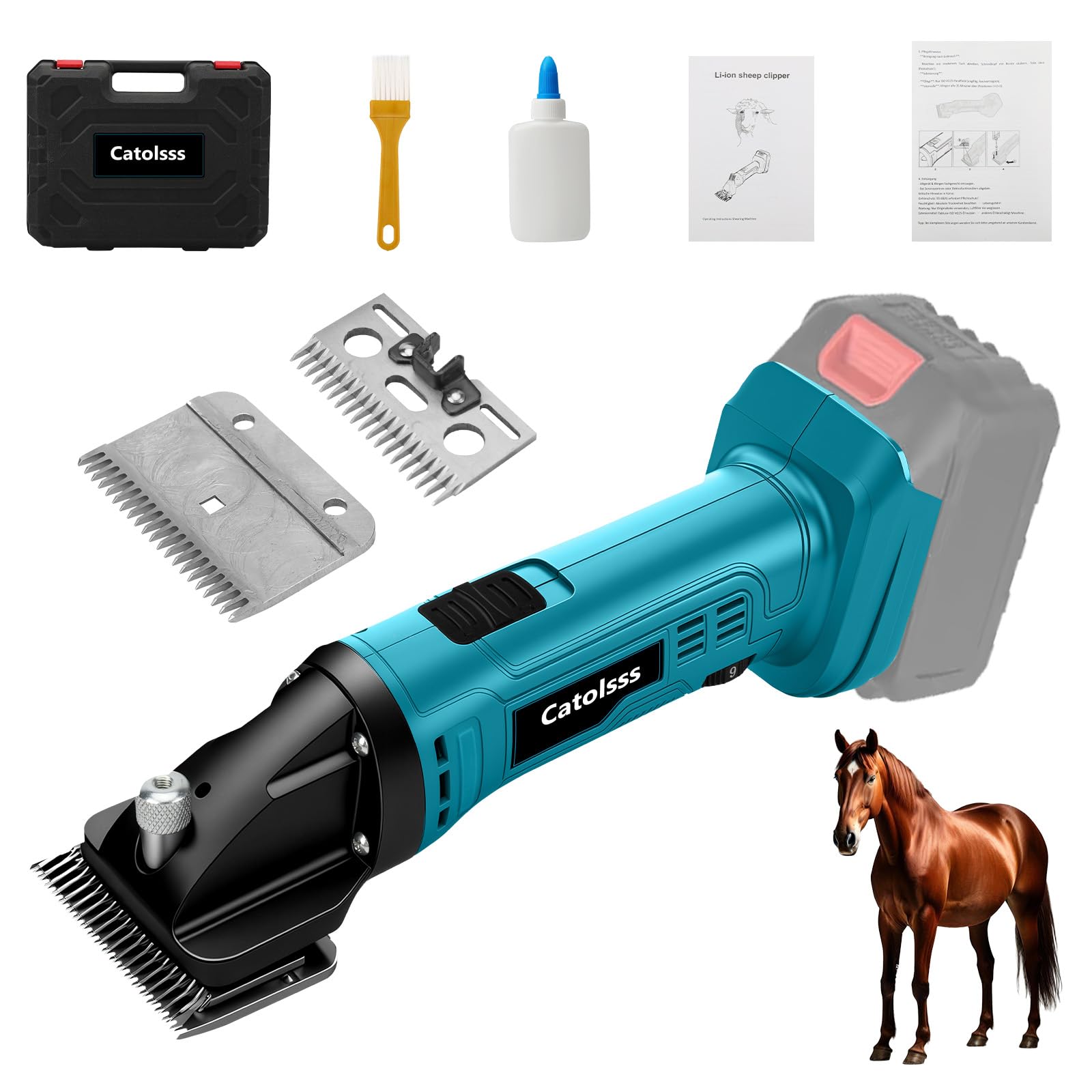 Schermaschine Pferd für Makita 18V Akku,2500 RPM/Min Motor,6 Gang Profi Pferde Schafschere für Dickes & Verfilztes Haar (ohne Akku)