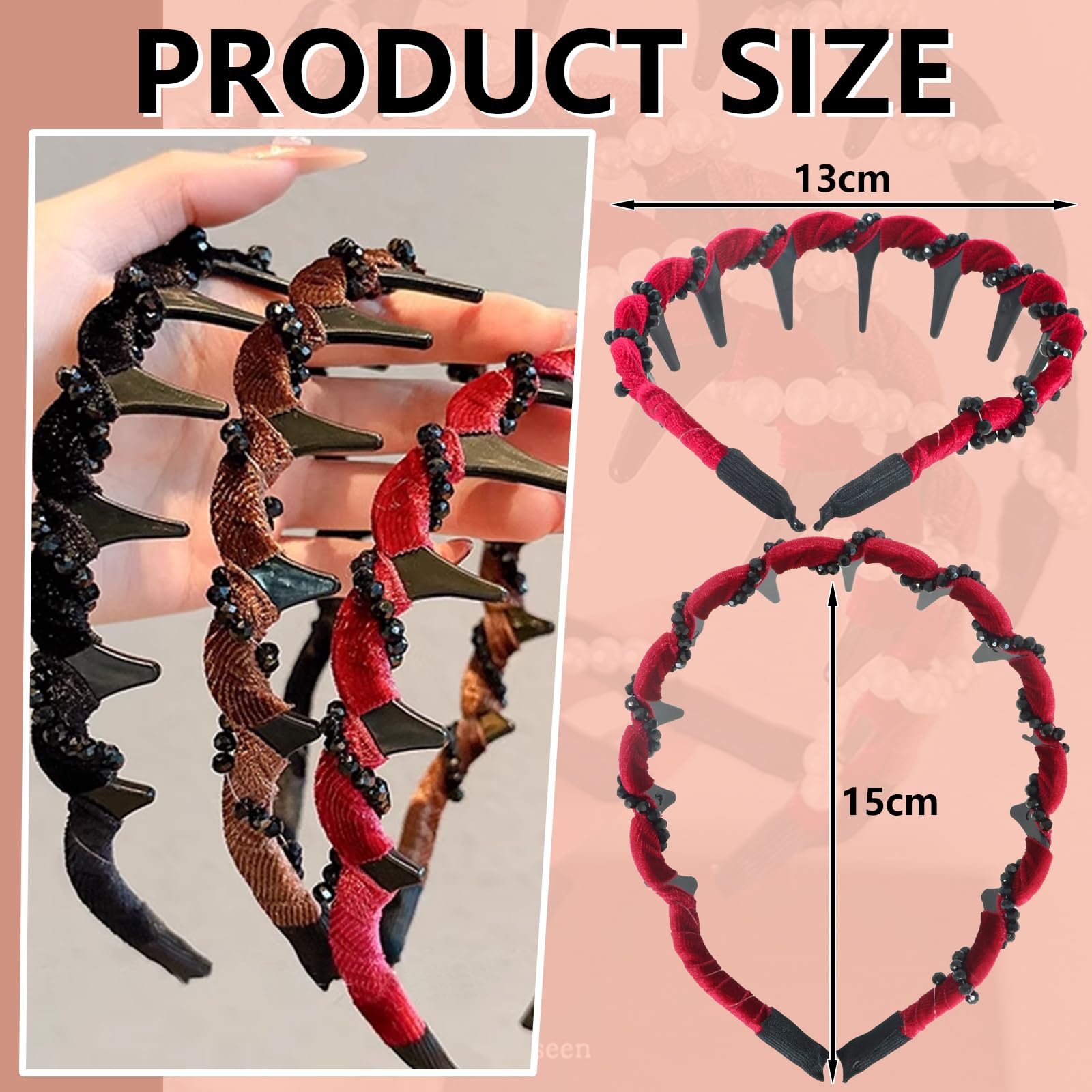 Bcautay 3 Pcs Zig Zag Headbands Pretty Headbands for Women Women's Fashion Headbands Comfortable Comb Hairbands with Teeth - Image 2
