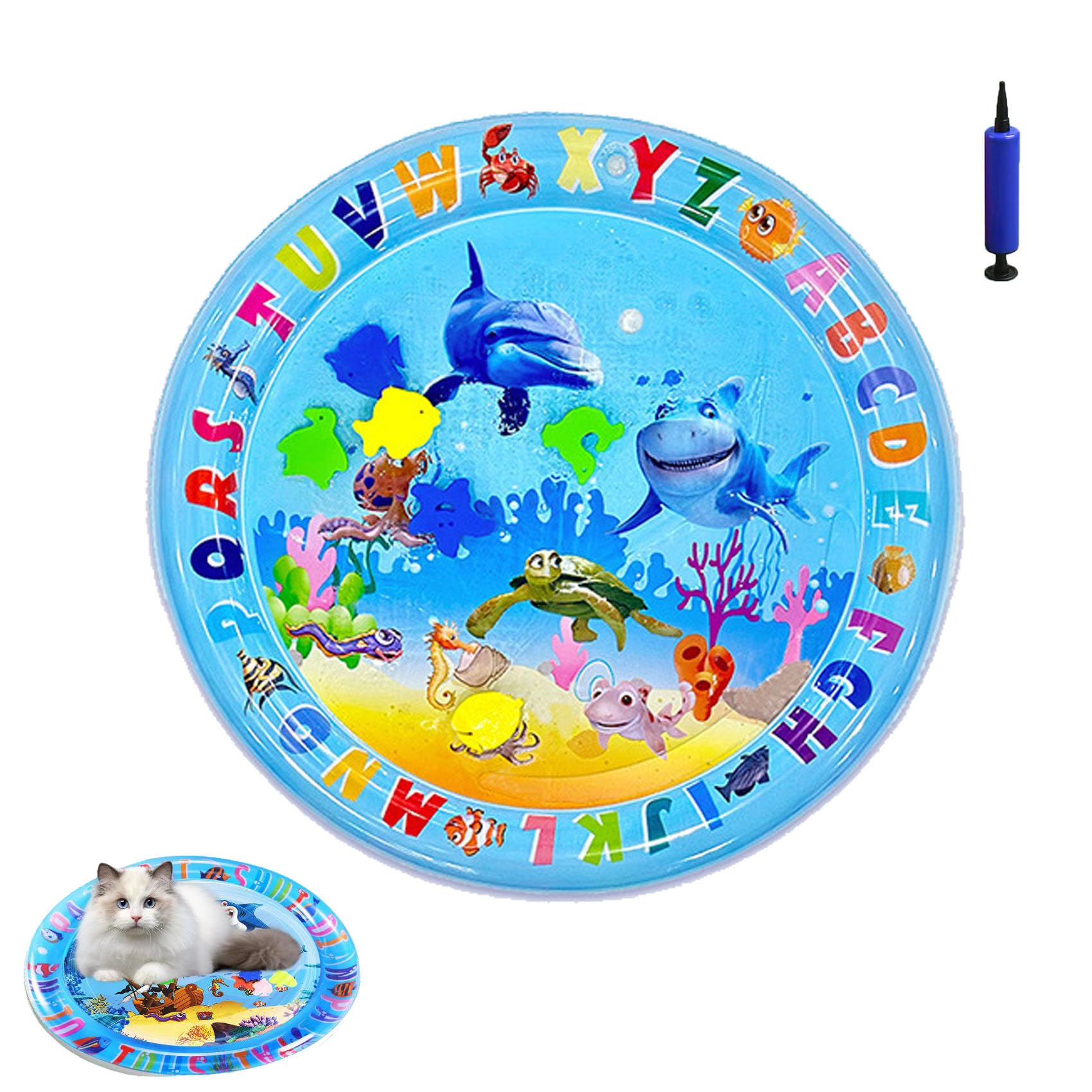 Pet Water Bed, Interactive Sensory Pad with Floating Fish, Cooling Mat for Dogs/Cat (C,Small)