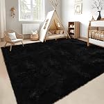 GarveeHome Rug- Shag Area Rug pour le salon, Shaggy Grand tapis de salon intérieur épais avec arrière antidérapant, en peluche douce Fuzzy tapis pour la chambre,8x10,noir