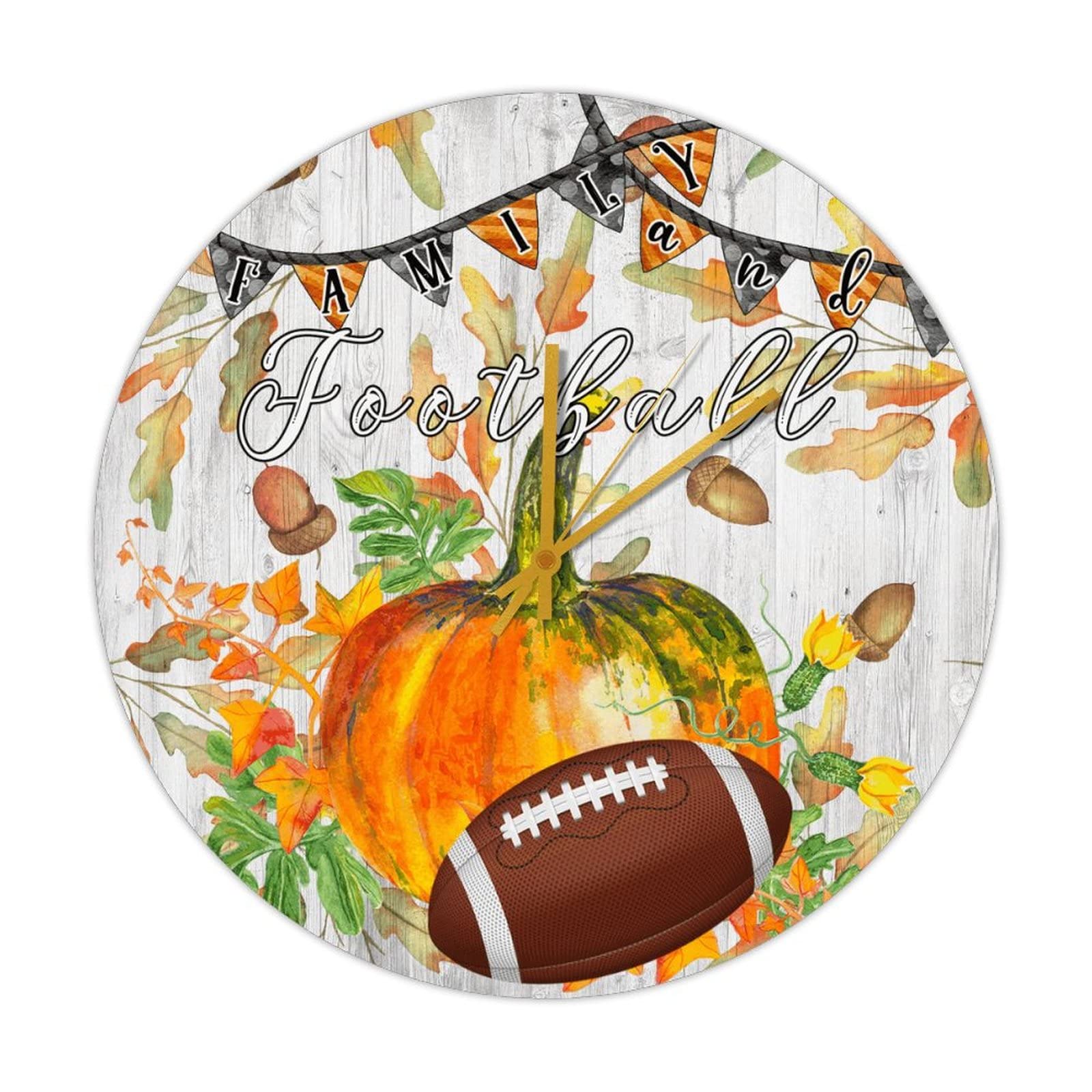 Horloge murale ronde en bois motif érable et football 38cm