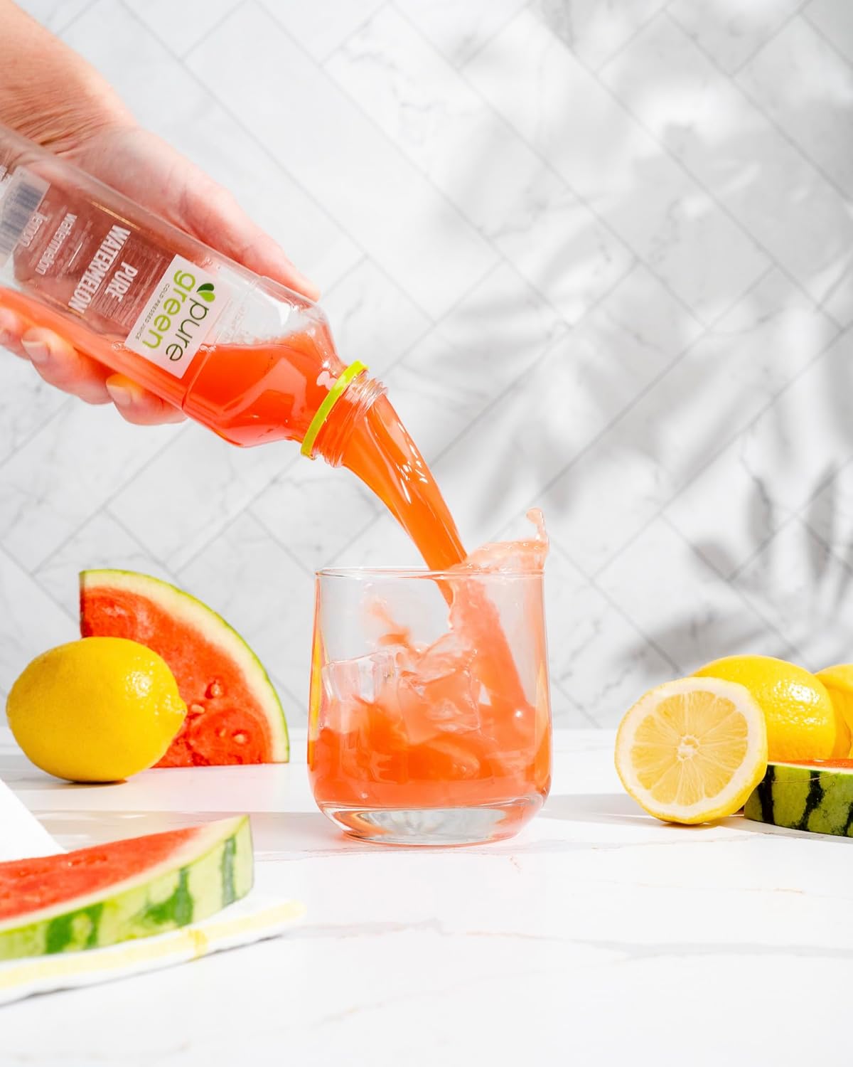 Pure Green Cold Pressed Juice - Pure Watermelon - Fresh Functional Blend with Watermelon and Lemon - Natural, Gluten Free, Non-GMO, No Artificial Colors or Flavors - Made from Real Fruits & Veggies - 16oz (12 Pack)