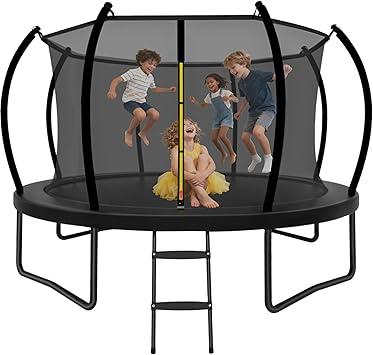 14FT Trampoline Outdoor for Kids with Safety Enclosure Net and Ladder, ASTM Approved Recreational Trampoline, Rust-Resistant Frame