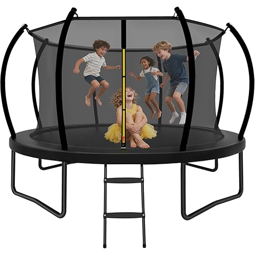 Trampoline Outdoor 10FT 12FT 14FT with Safety Enclosure Net and Ladder, ASTM Approved Recreational Trampoline for Kids and Adults, Rust-Resistant Frame