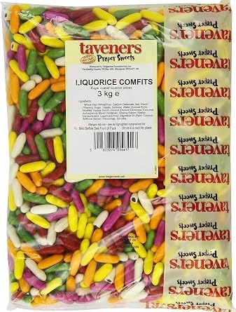 Taveners Liquorice Comfits 3kg Bulk Sharing Bag | Traditional Sugar Coated Licorice Sweets | Retro Confectionery for Party Bags and Sweet Tables