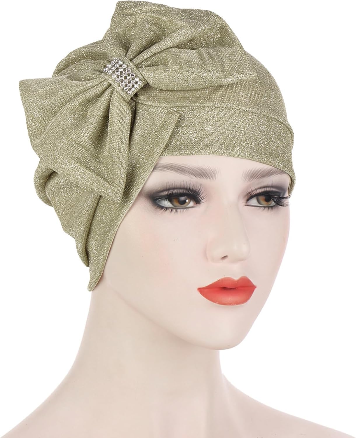 Women Hijab Turban Hat for Front Forehead for Big Bow Bonnet for Head Scarf Ruched Headw Silver - Image 5