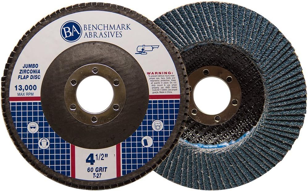 Benchmark Abrasives 4.5" x 7/8" Premium High Density Jumbo Zirconia Type 27 Flap Disc 40 Grit - 10 Pack : Industrial & Scientific