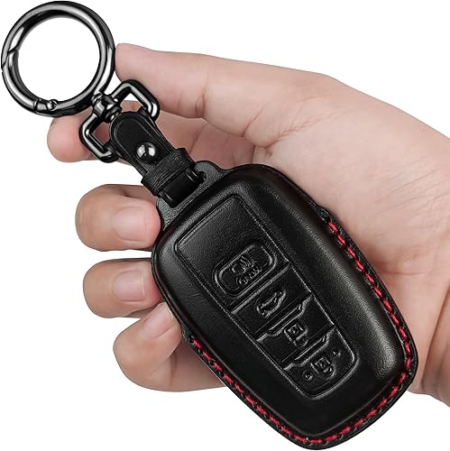 Miniatura 8 de Tukellen Funda de piel auténtica para llavero Toyota con llavero, protector de cuero compatible con RAV4, Camry, Corolla, Avalon, C-HR, Prius, GT86,