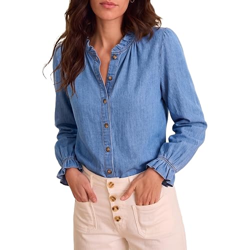 Sidefeel Womens Ruffle Button Down Denim Shirts