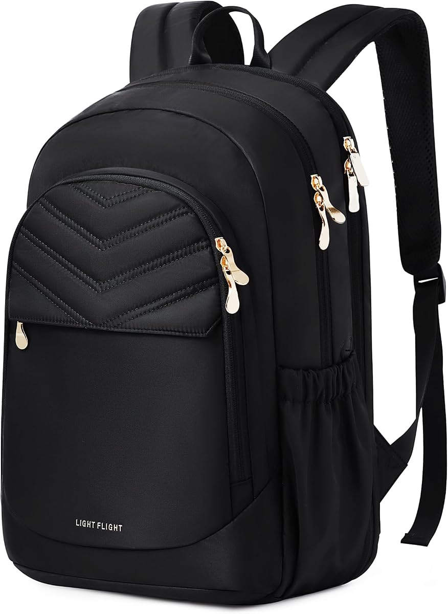 Travel Backpack for Women, 15.6" Laptop Backpack with USB Charging Hole, Water Resistant, Large Capacity, Black Daypack for College, Work, Casual Computer Bags