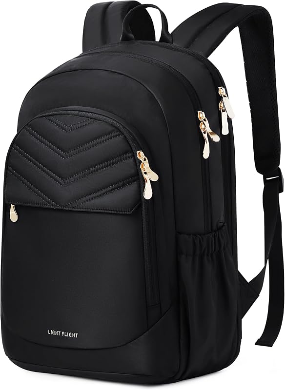 Travel Backpack for Women, 15.6" Laptop Backpack with USB Charging Hole, Water Resistant, Large Capacity, Black Daypack for College, Work, Casual Computer Bags