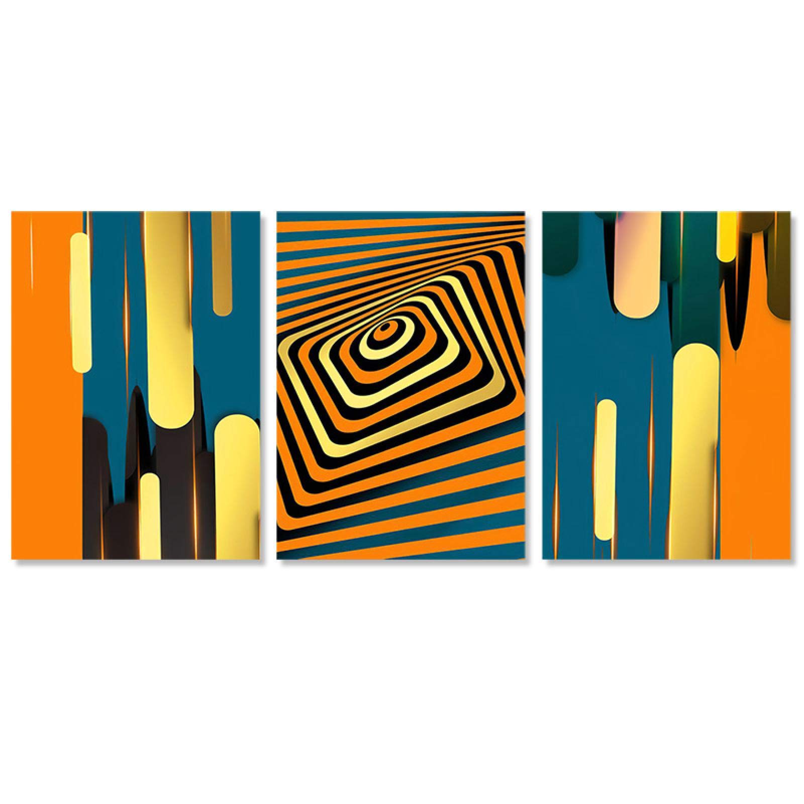 Affiche toile géométrique orange 60x80 cm trio de tableaux abstraits minimalistes - 8