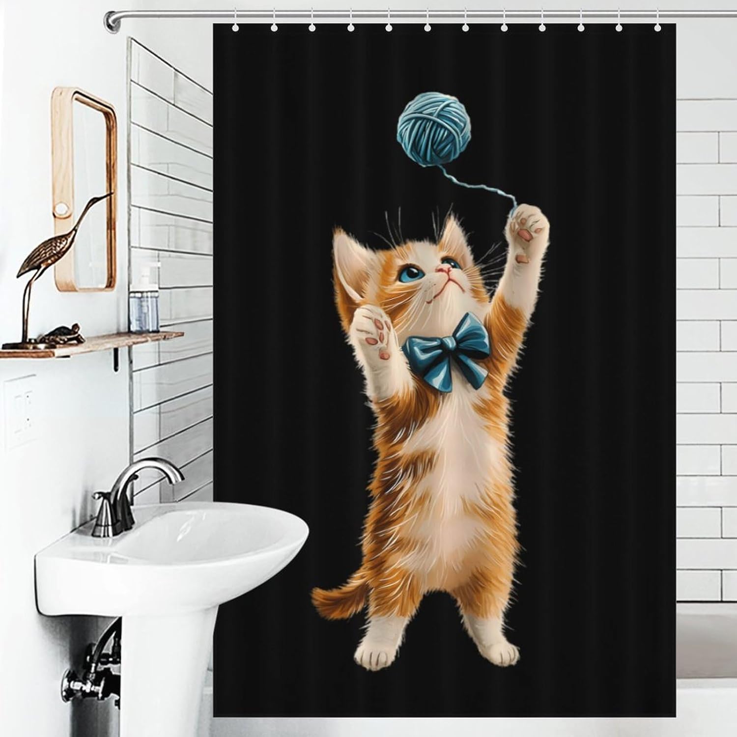 Cat Cute Funny Shower Curtains Washable Bath Curtain Liner with Hooks for Bathroom Bath Tubs