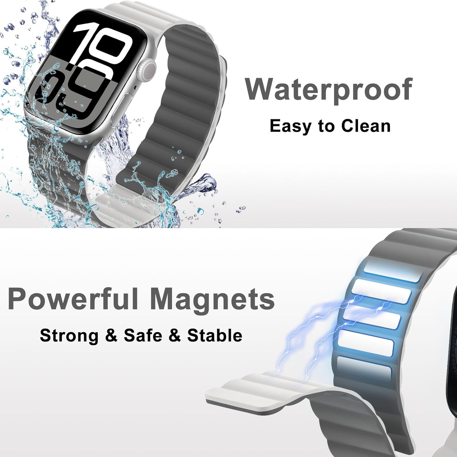 HITZEE Double Sided Reversible Magnetic Band Compatible with Apple Watch Band 42(S10)/41/40/38mm, Soft Silicone Magnetic Band for iWatch SE3-1 Series 11 10 9 8 7 SE 6-1, Lake blue/Black