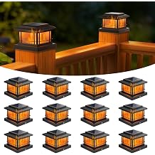 NIORSUN 4x4 Post Solar Lights with Flame Light &3 Color Temps,12 Pack Black