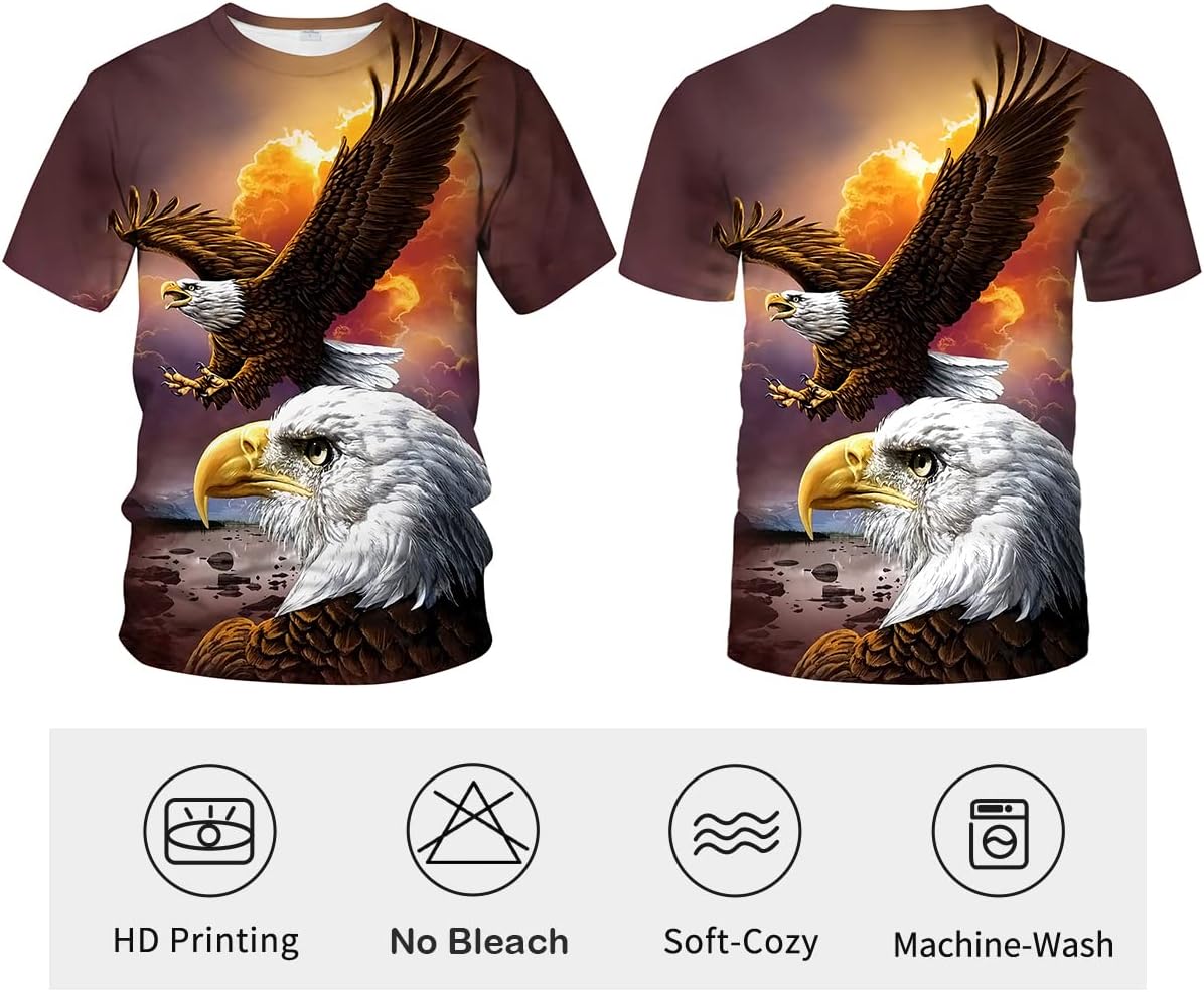Men's Bald Eagle T-Shirt Summer Short Sleeve Tees Tops Animal Theme Shirt Realistic Graphic Shirt - Image 4