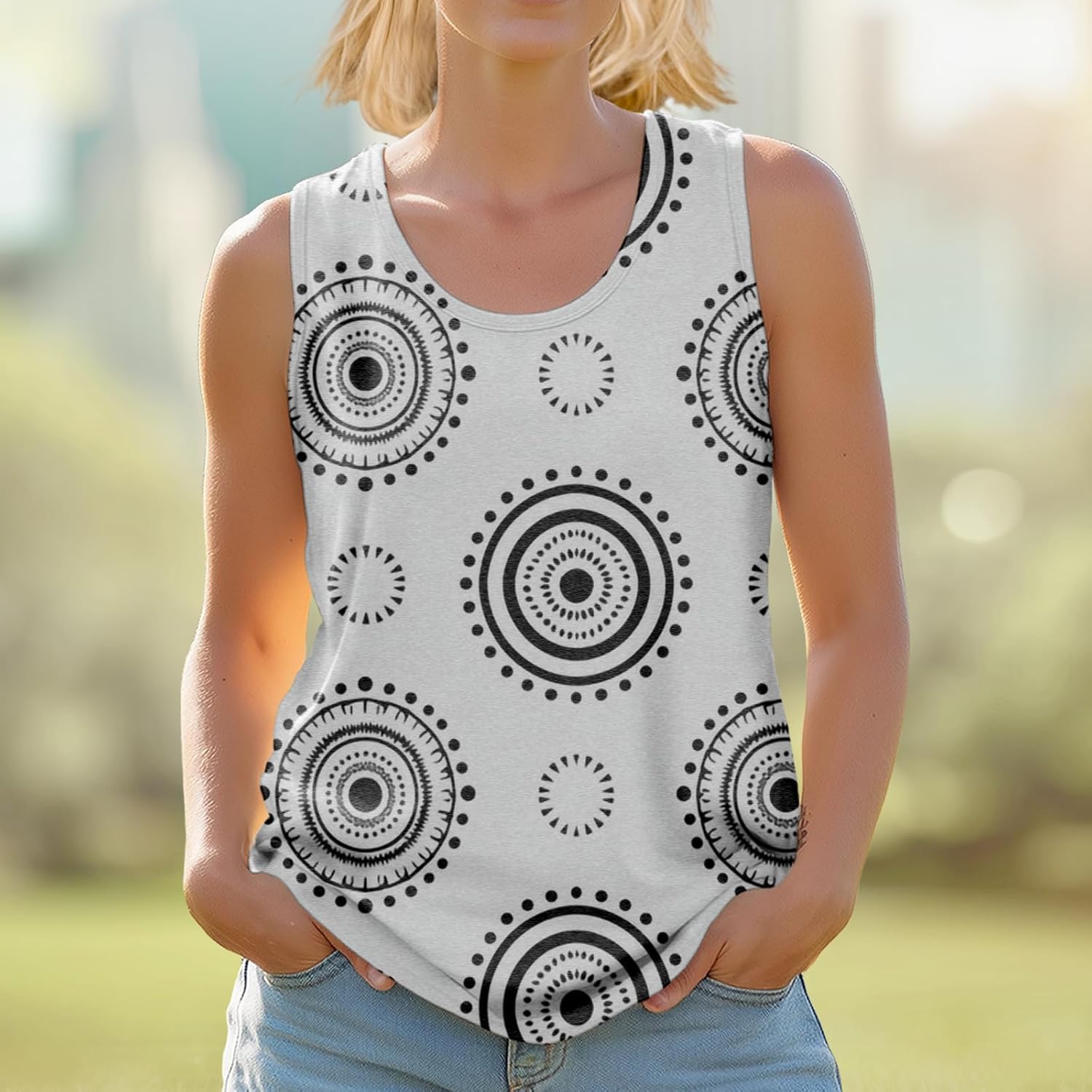 MARSVOVO Women's Summer Tank Top Sleeveless Blouse Crew Neck Loose Fit Shirt Printed Pattern - Image 2