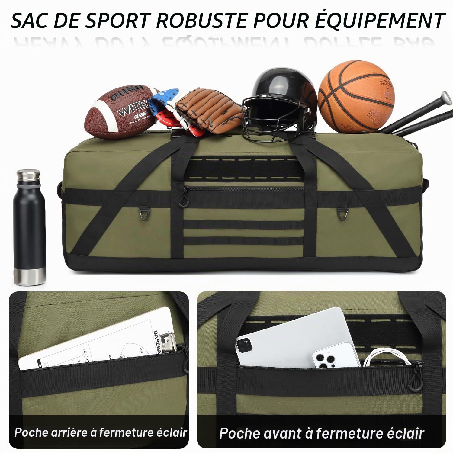 Sac de voyage de 125 l - Grand sac de sport pour homme - XXL - Pour sauna, fitness, week-end, camping, vert, sporttasche 125L, Classique