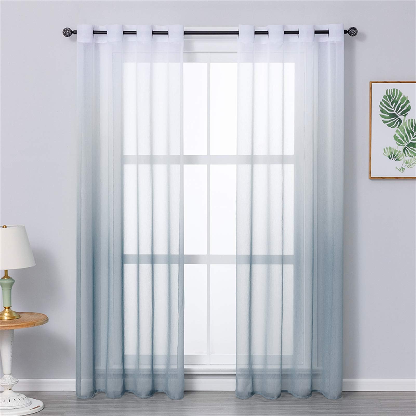 MRTREESFaux Linen Voile Curtains 63 Inch Drop 2 Panels Gradient Eyelet Sheer Curtain Panel for Bedroom Living Room Patio Door 55x88 Inch Drop 140cm x 160cm Grey