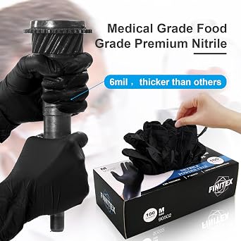 FINITEX Nitrile Disposable Gloves-Black, 6mil, 100PCS and Industrial Diamond Texture Nitrile Glove, Orange, 6.3mil, 100PCS