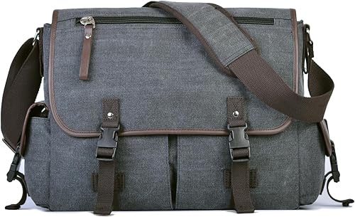 Bolsa de mensajero vintage de lona para laptop de 15.6 pulgadas para hombres y mujeres, bolsa de hombro para computadora universitaria, maletines de