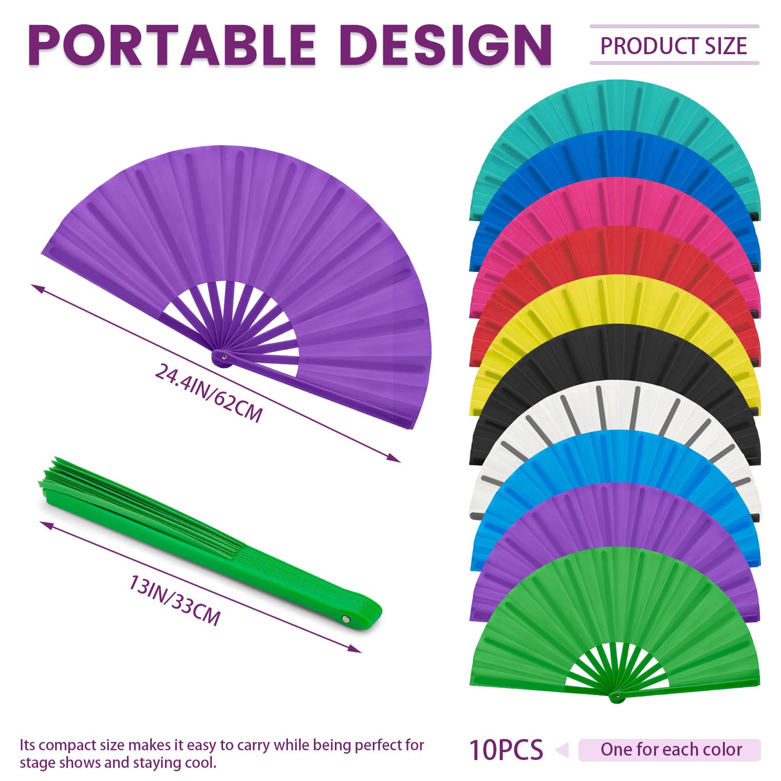 Paquete de 10 abanicos de mano plegables para baile en línea, tamaño grande de 33 cm, ventilador chino de Kung Fu plegable a granel para mujeres y hombres, baile, actuación, festival, fiesta