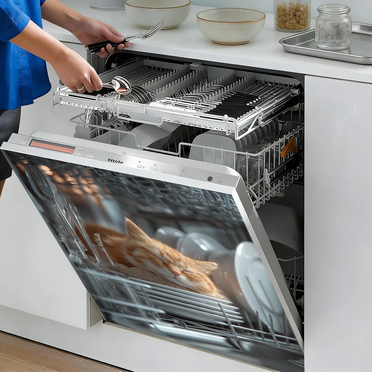 1 Magnetic Dishwasher Sticker Decorative Art - Cute Cat Print, Easy-to-Clean Modern Kitchen Decoration, Dishwasher, Fun Cat-Themed Design (58.5x65cm, 23.03x25.59 inches) (Cat 5)