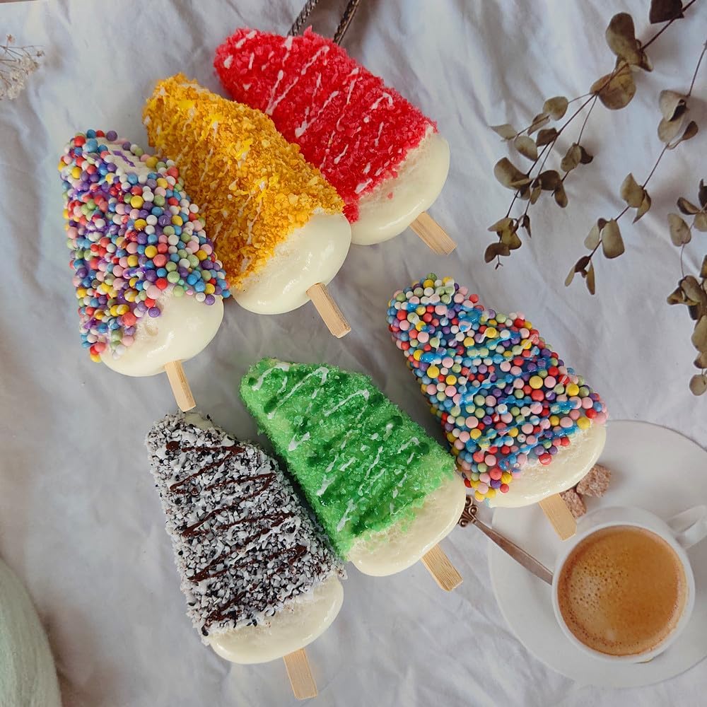 6 Pack Artificial Popsicle with a Bite, Realistic Fake Ice Cream Bar Simulation Imitation Cake Desserts Food Popsicle Model for Home Shops Staging Party Decor Sample Display Game Photography Props