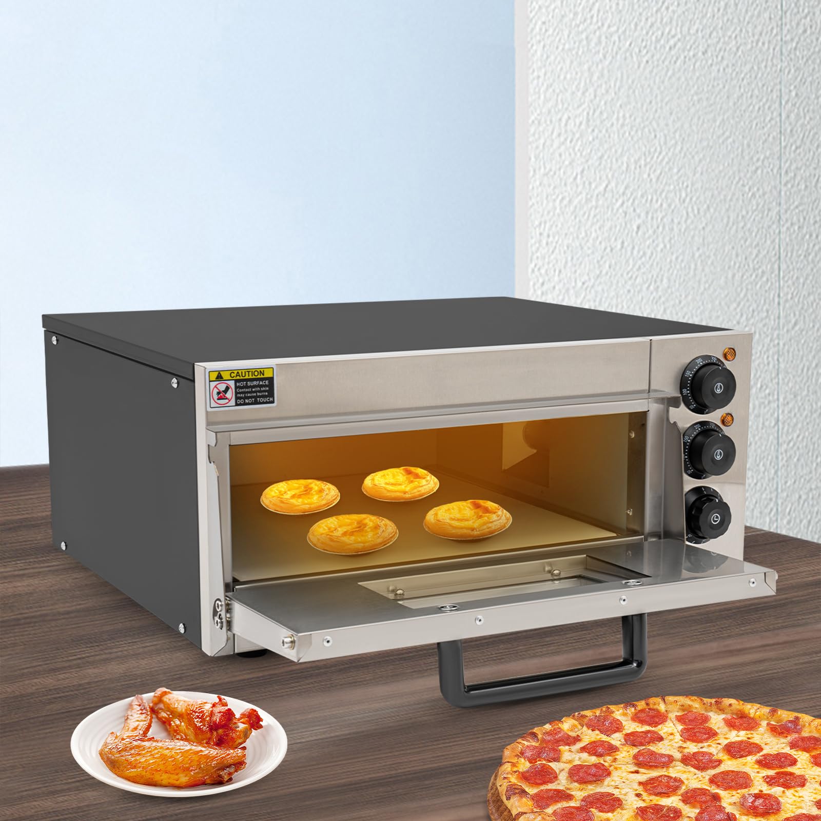 BAIODNB 1800W Countertop Electric Indoor Commercial Pizza Oven with Flagstone 30-minitue Timer Indoor Stainless Steel Commercial Pizza Maker for Restaurant Home Use (Black)