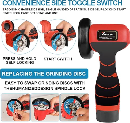 Miniatura 2 de Kit de amoladora angular de cepillo inalámbrico, mini herramienta de molienda angular eléctrica de 19500 rpm con 1 batería de 16.8 V 2000 mAh y 5
