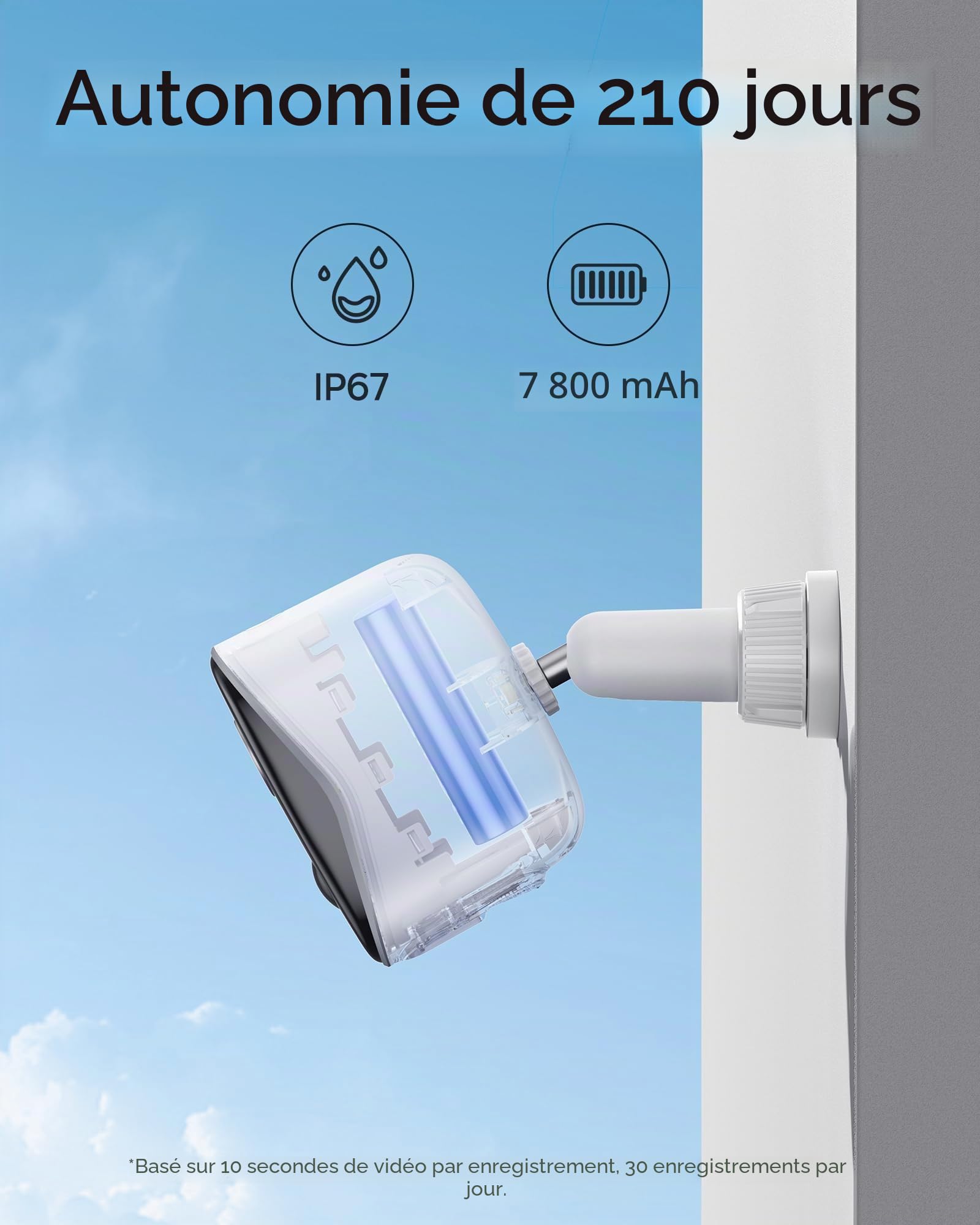 Baseus Caméra de sécurité extérieure sans Fil avec clarté 2K, sans Frais mensuels, Stockage Local Extensible de 16 to, autonomie de la Batterie de 210 Jours, projecteur et Alarme, Fonctionne avec