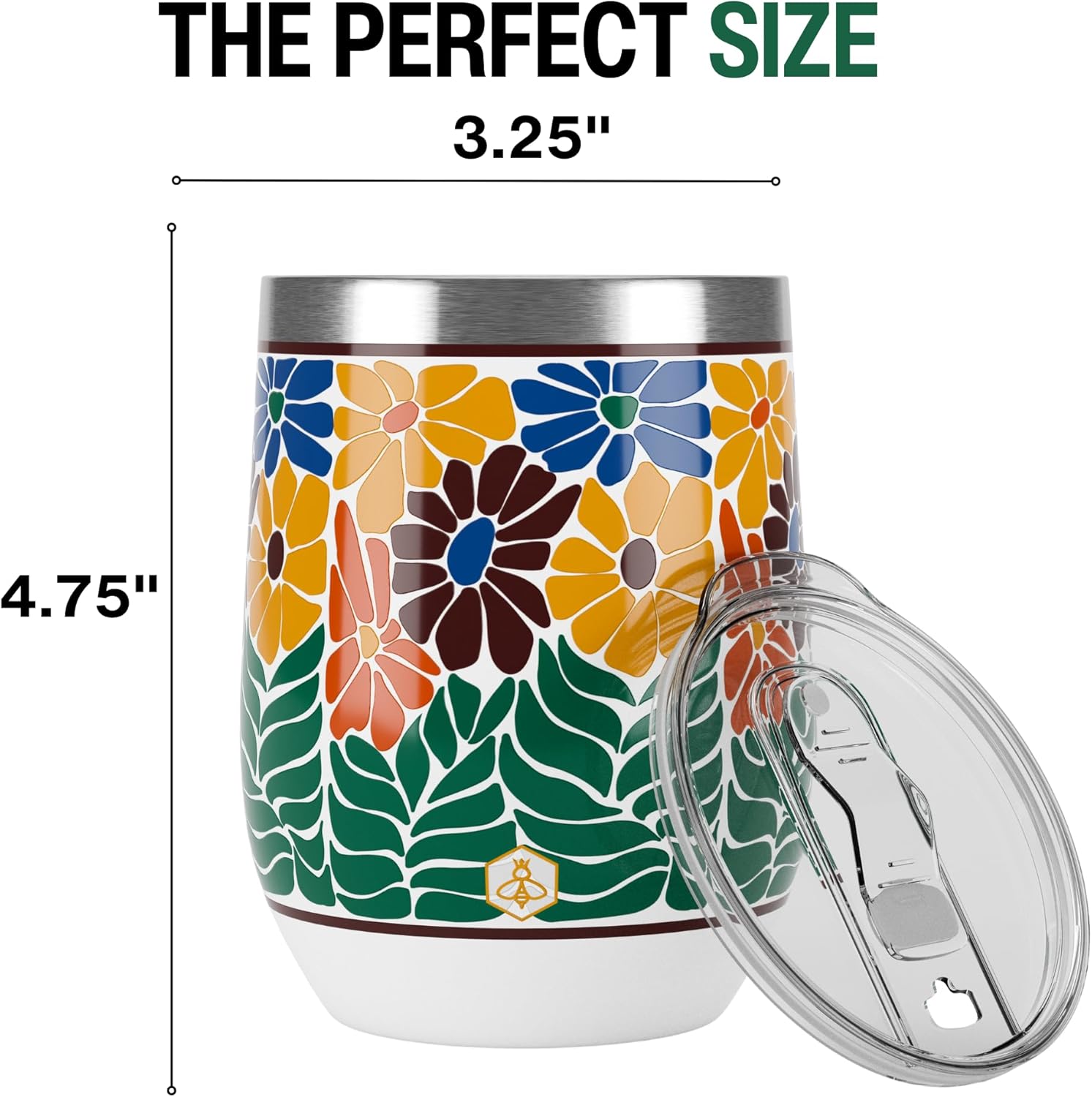 Biddlebee 12 Oz Stainless Steel Wine Tumblers with Slider Lids, 2-Pack – Double Wall Insulated Cups for Wine, Coffee, Cocktails, or Tea – Keeps Drinks Hot or Cold for Hours (Retro Floral Faith) - Image 5