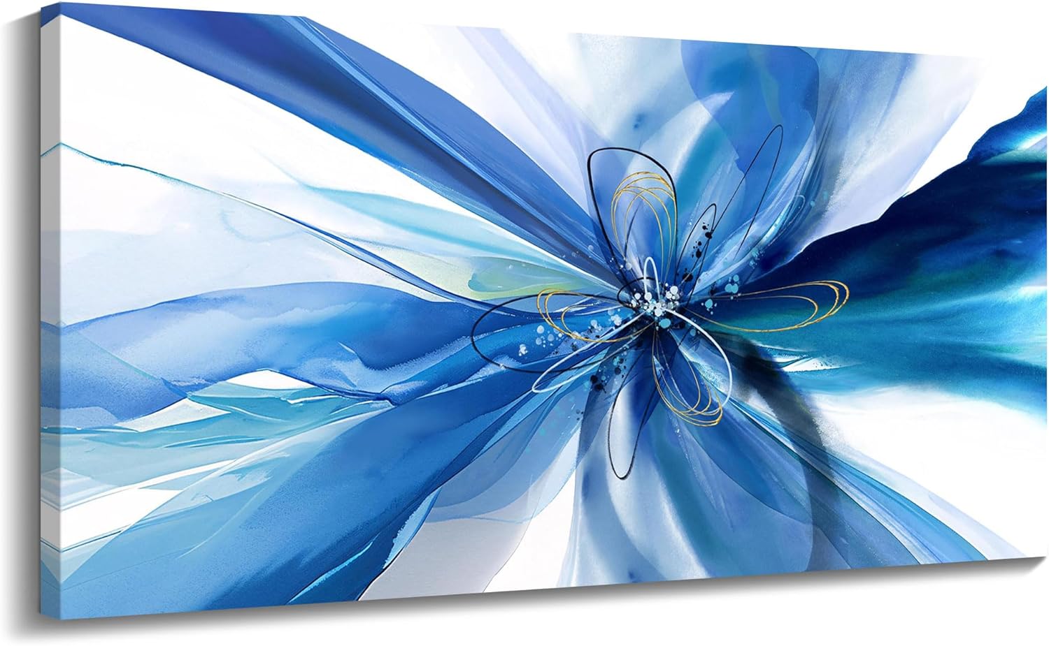 HKDGOKA Large Canvas Wall Art for Living Room,Dream Blue Flower Dance Paintings 20x40 In Modern Abstract Bule White Artwork as Home Bedroom Above Bed Office Dining Room Hallway Decor
