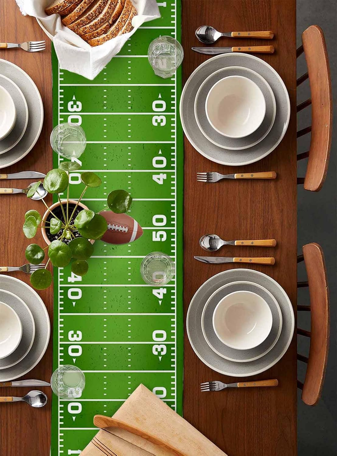 Seven Roses American Football Sports Game Day Table Runner 120 Inches Long Farmhouse Dress Scarves, Rugby Field Stadium Dining Tablerunner for Coffee Table/Kitchen Island/Party Décor, 13" x 120"