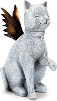 Transpac A3976 Distressed Silvertone Praying Angel Cat with Wings 3.5 x 4 Resin Decorative Tabletop Collectible Figurine Statue