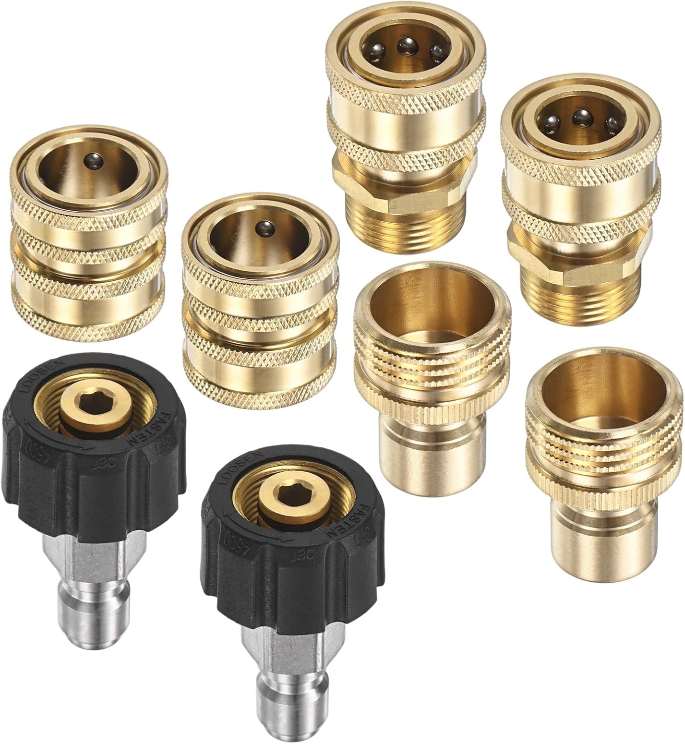 M METERXITY Pressure Washer Adapter Set, M22 to 3/8" Quick-Connect 3/4" to Quick Release for Pressure Washer Pump/Hose/Gun, Brass Connect Disconnect Fitting Kit, Set of 8 Pack