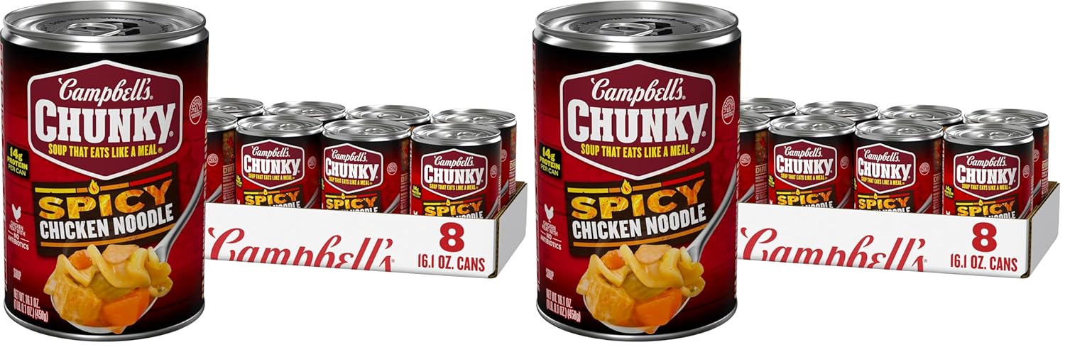 Campbell's Chunky Soup, Spicy Chicken Noodle Soup, 16.1 Oz Can (Case of 8) (Pack of 2)