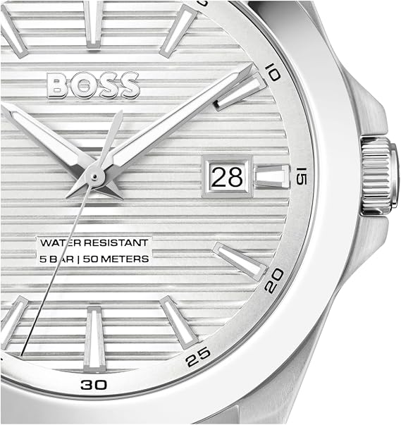 BOSS Three Hand Quartz Movement Watch for Men Strike Collection with Stainless Steel Bracelet