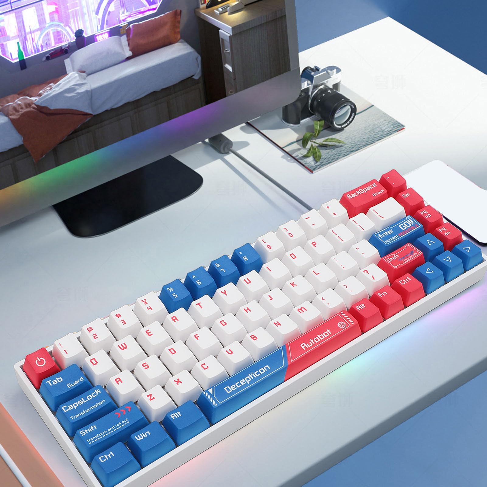 Cuifati Teclado Mecánico para Juegos de 68 Teclas para VALORANT, Teclado Mecánico Estilo Yoru, Mini Teclado para Juegos RGB para Jugadores de PC con - Interruptor Rojo