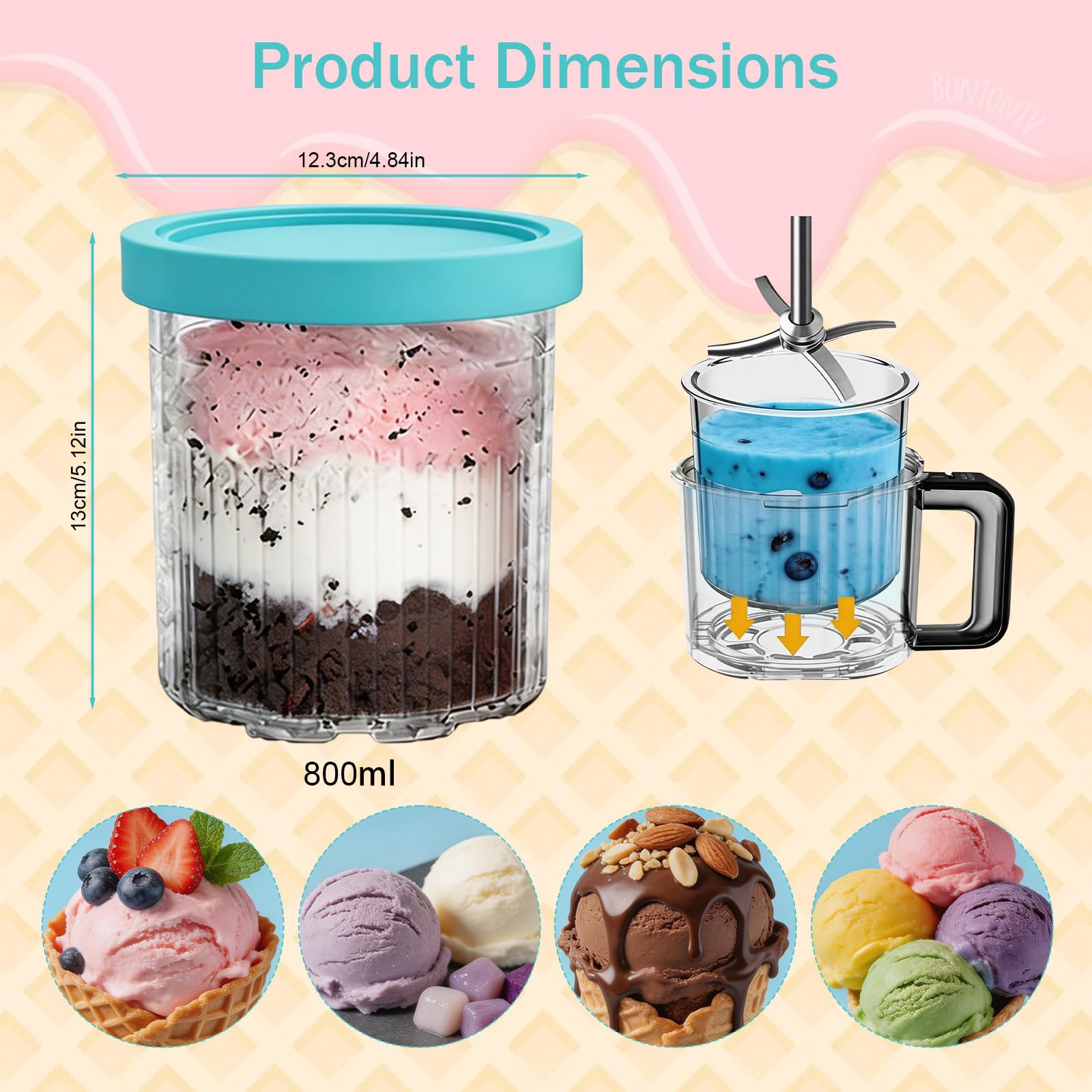 Vasche per gelato Ninja Creami Deluxe Serie NC500 NC501, 4 contenitori sostitutivi con coperchi colorati e cucchiaini