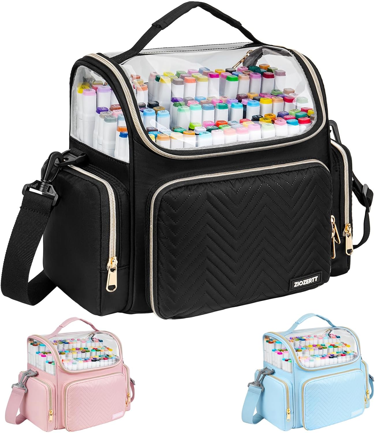 Large Marker Organizer Case for 200-350 Markers,Travel Marker Storage Bag with Dividers and 4 Pockets,Marker Organizer Holder for Paint Brushes,Colored Pencils and Other Art Supplies,Bag Only,Black