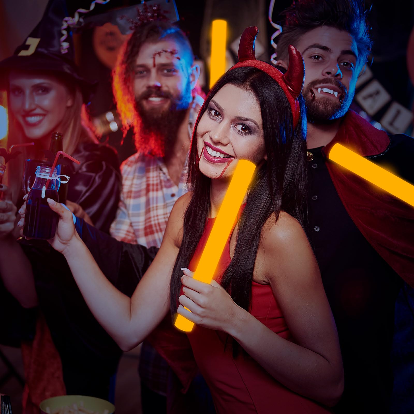 Bastoncini di schiuma fluorescenti, 36 pezzi, arancioni, giganti, luci a LED, lampeggianti, per feste, matrimoni, rave, concerti, compleanni, Natale, Halloween, eventi sportivi
