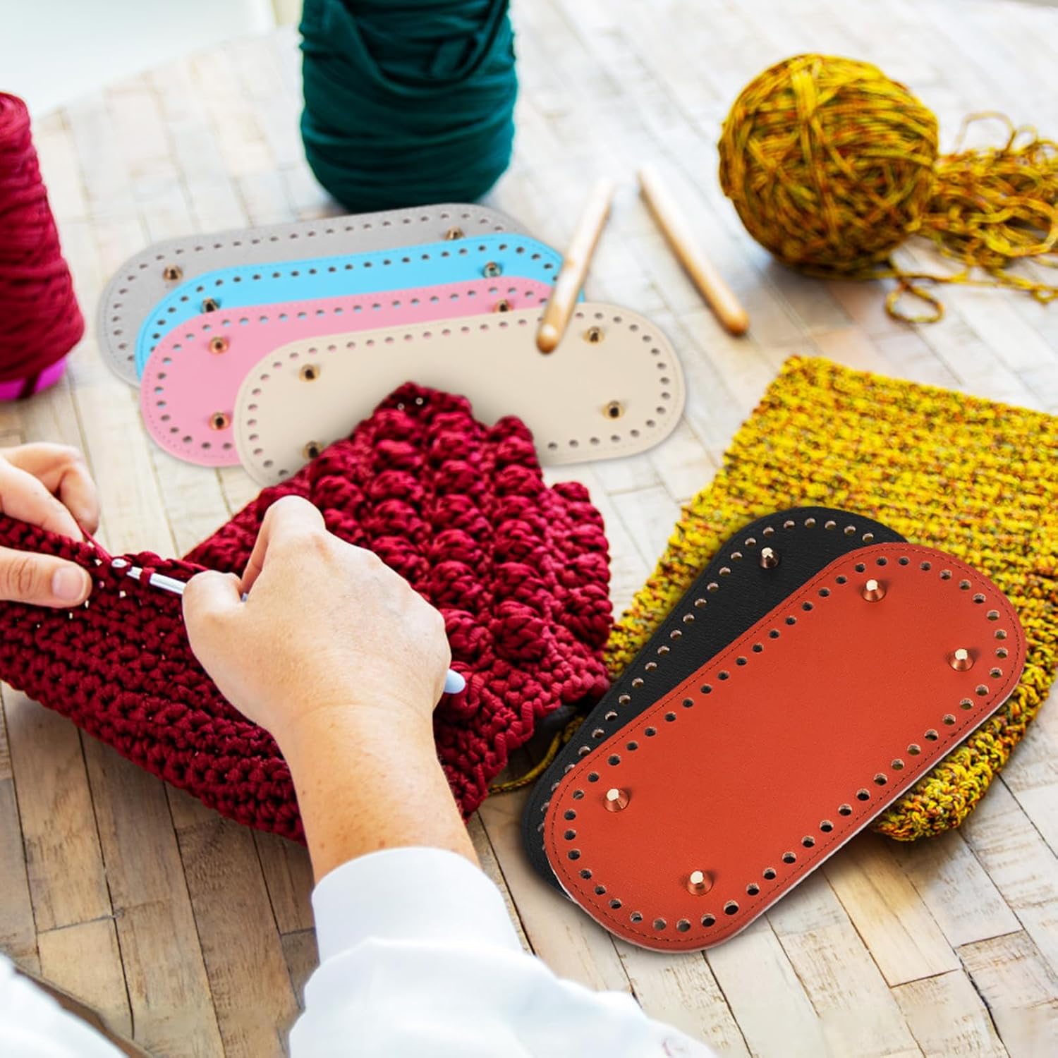 NUOBESTY Pu Leather Bag Bottom Base with Holes and Nails Oval Purse Cushion Pad for Crochet Handbag Making Durable Bag Shaper Pad for DIY Tote Bags 8.66X3.93 Inches