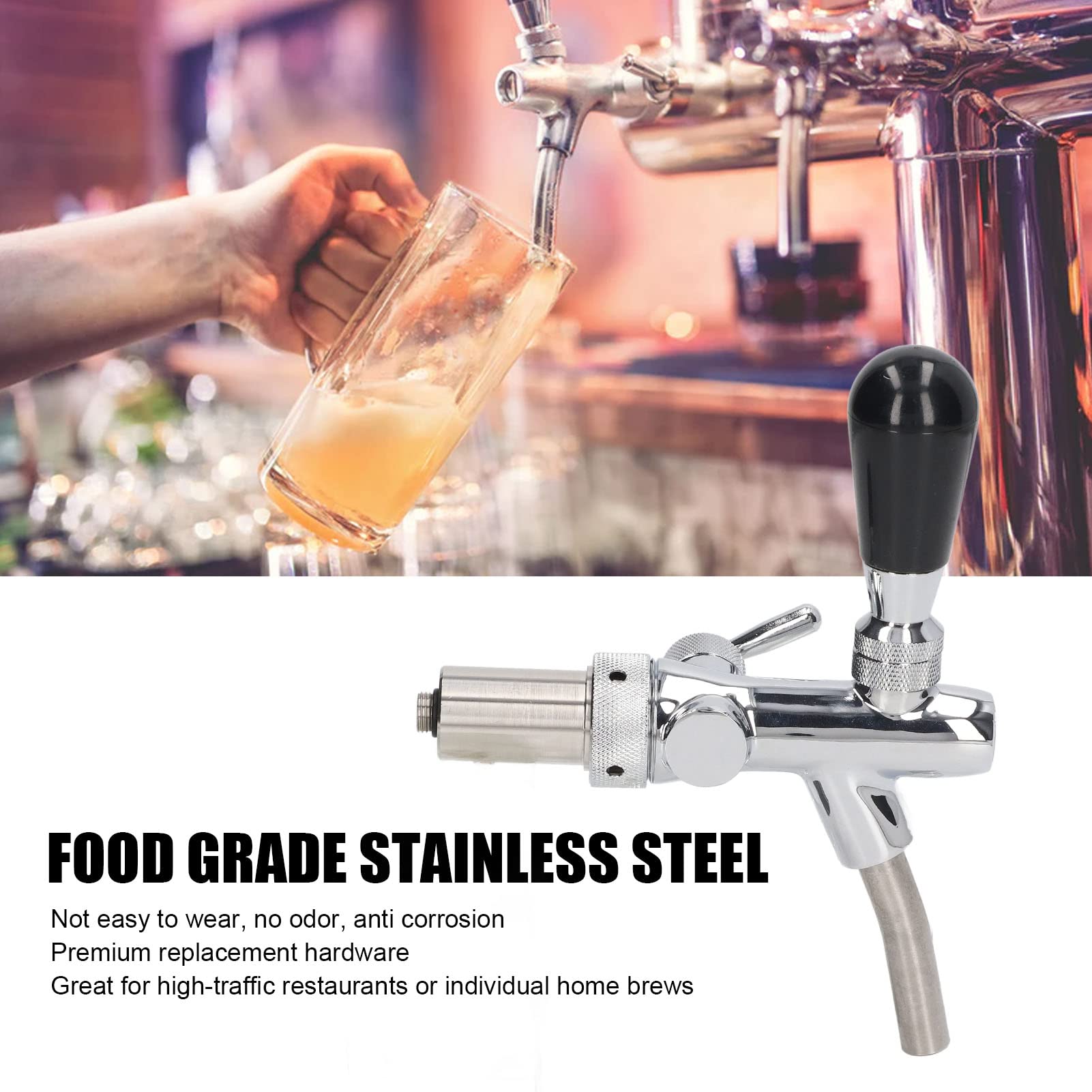 Grifo de cerveza de acero inoxidable, minigrifo ajustable de acero inoxidable, grifo dispensador de cerveza con junta y manguera de silicona, grifo dispensador de cerveza Kegerator, repuestos para K