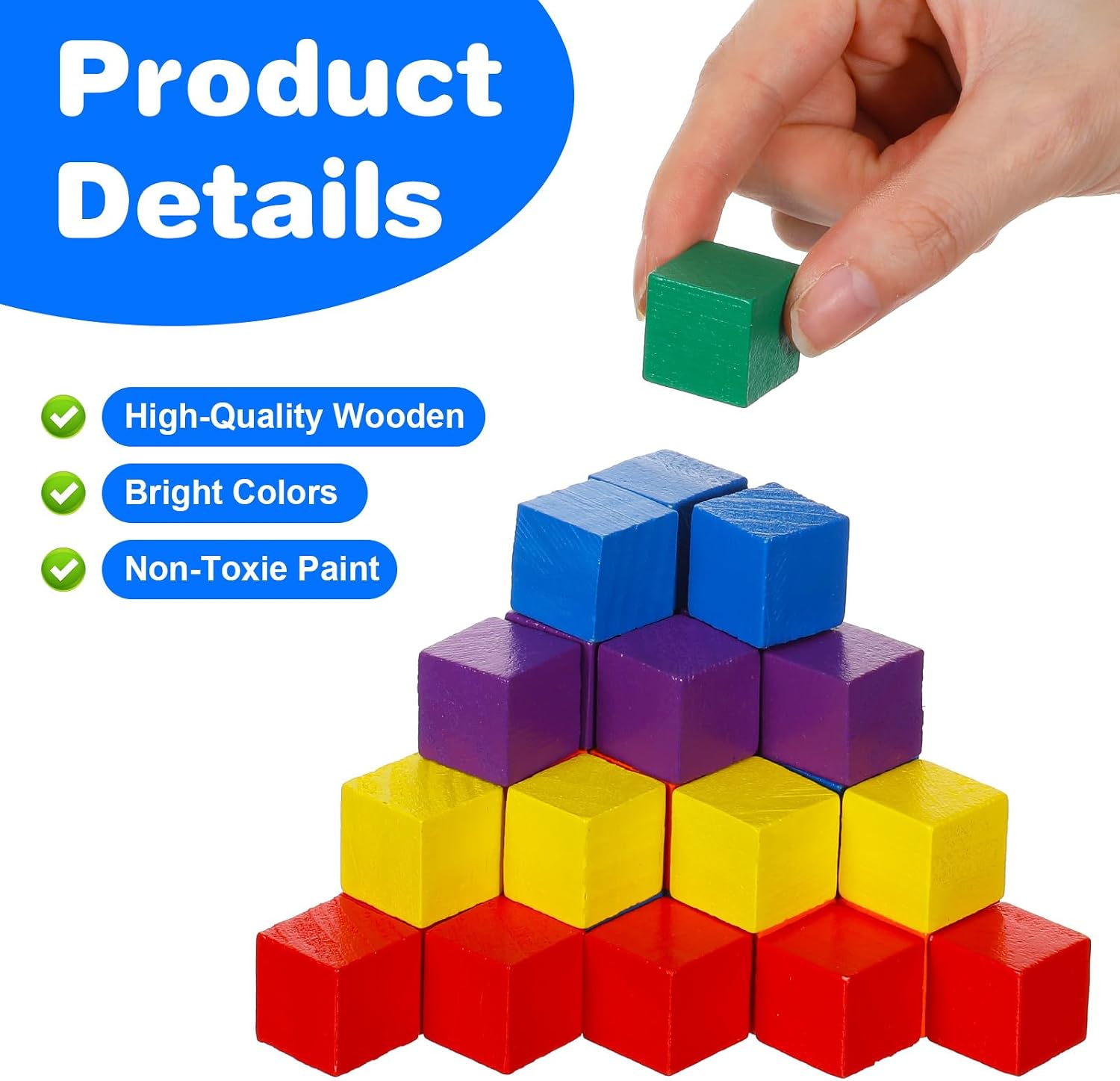 300 Pack Wooden Cube, 0.8 Inch Small Colored Wooden Cubes Square for Family Activity Accessories, DIY Craft, Sorting, Counting, Replacement Pieces