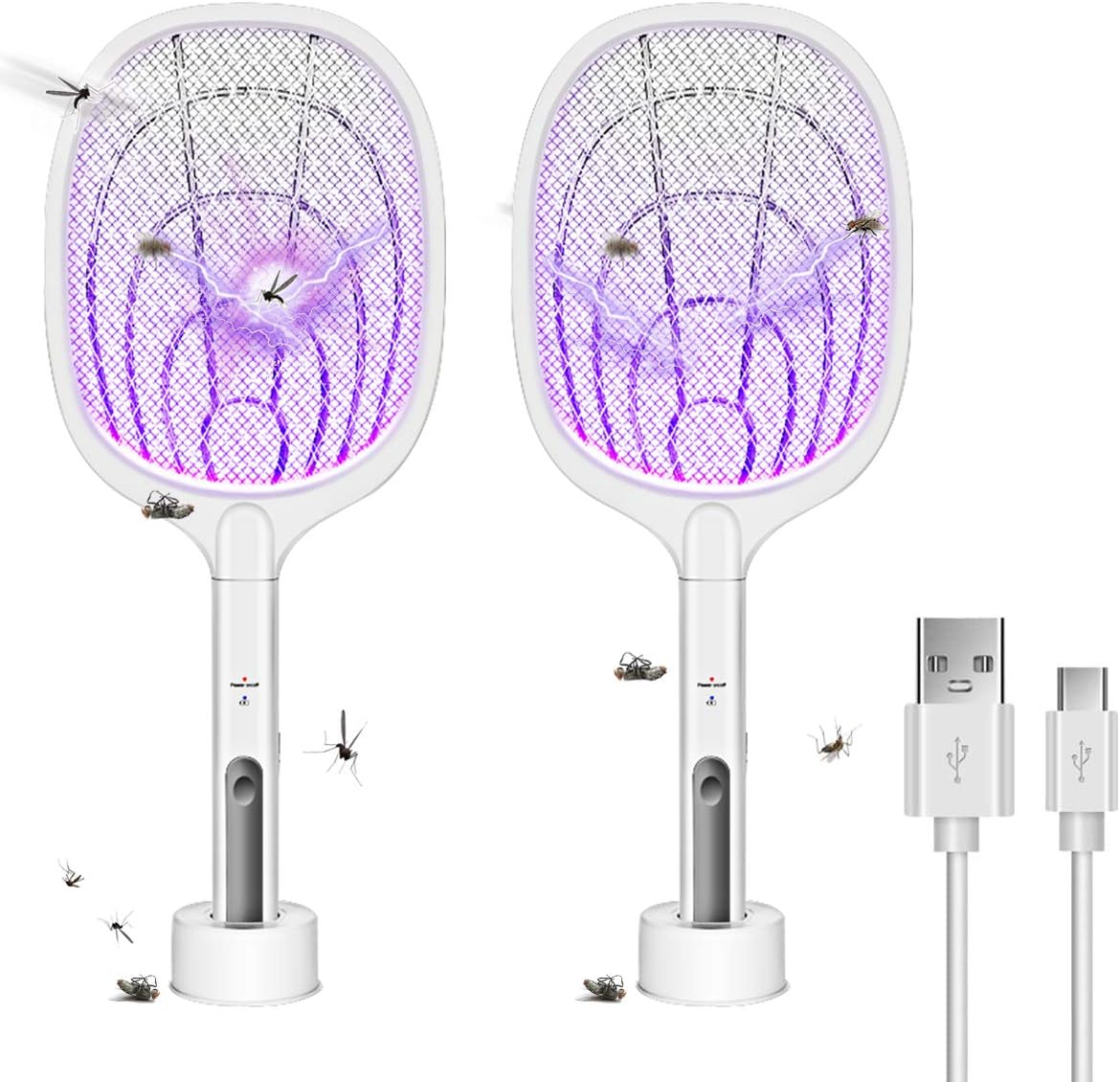 Bug Zapper, 3000 Volt Indoor & Outdoor Electric Fly Swatter,USB Rechargeable Mosquito Killer Racket for Home Bedroom, Kitchen,Office, Backyard, Patio,Safe to Touch with 3-Layer Safety Mesh-2 Pack