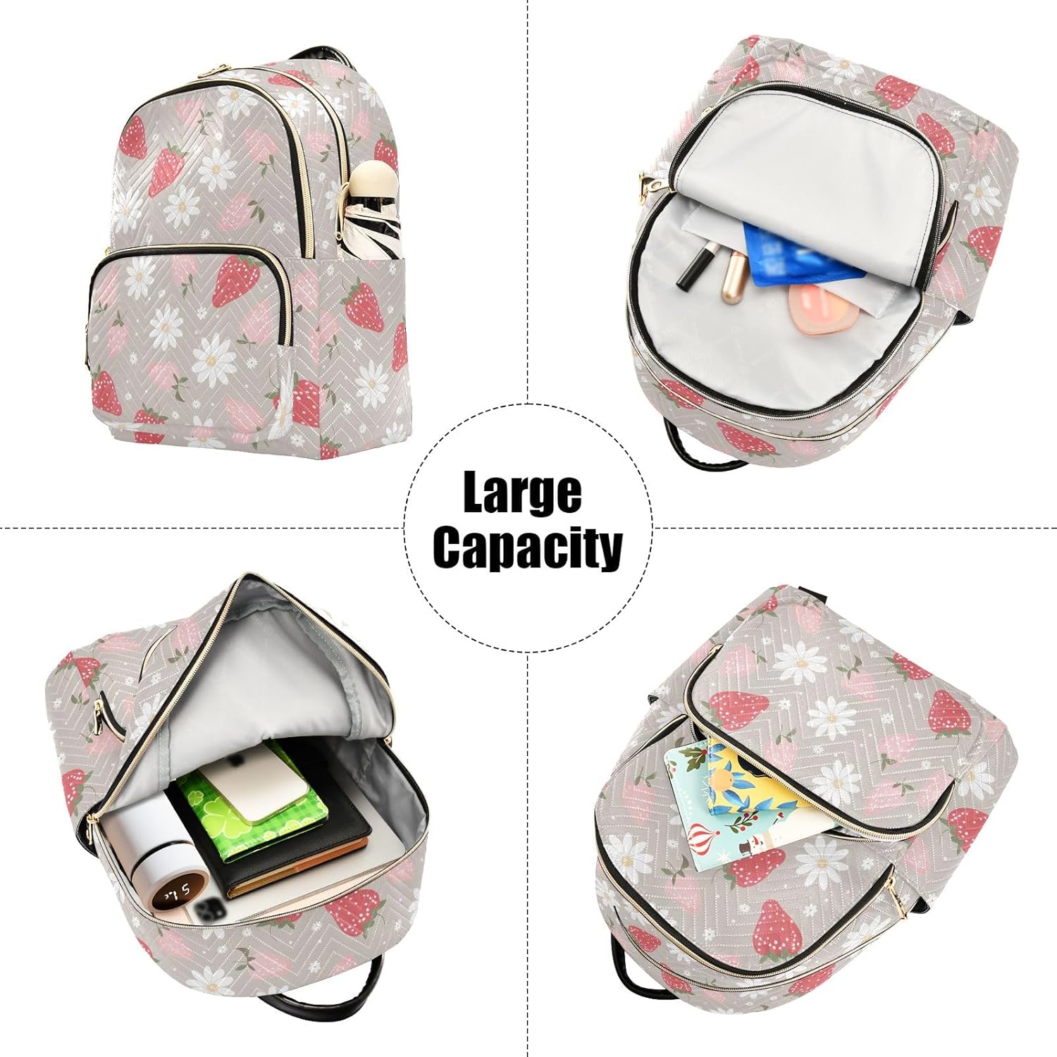 Cute Strawberries White Daisies Womens Small Backpack Purse Travel Backpack Lightweight Cute Mini Backpack Bag Ladies Shoulder Bag Handbag