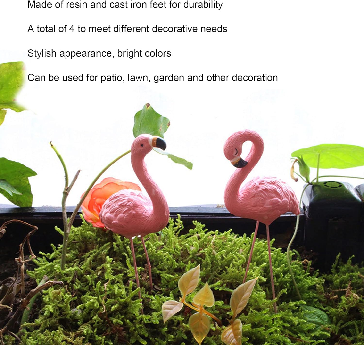 4PCS Mini Flamingos, Flamingo Decor, Pink Flamingos, Garden Statue, with Metal Legs, for Yard Lawn Patio Decorations