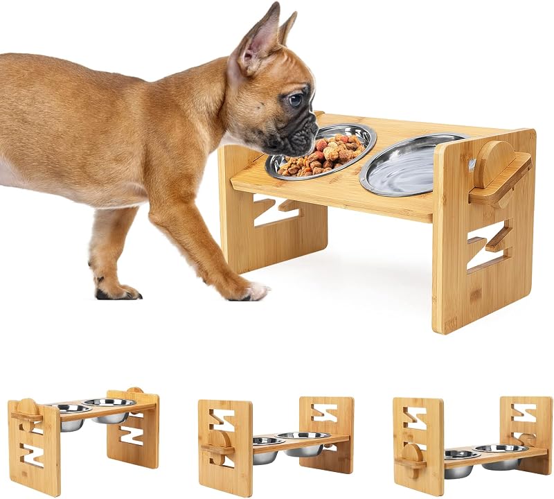 Comedouro Elevado Ajustável para Cães e Gatos SSAWcasa com Inclinação de 15° e Tigela de Aço Inoxidável, 42,42 x 18,03 x 19,56 cm